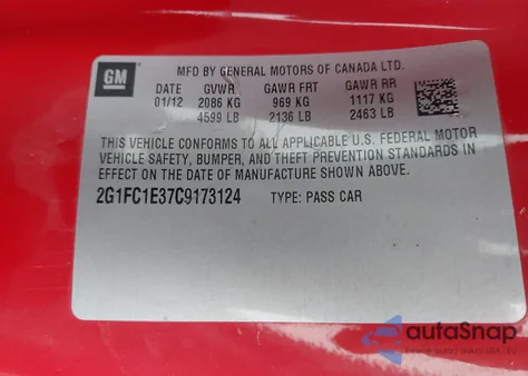 2012 Chevrolet Camaro 2Lt from USA, damaged, VIN 2G1FC1E37C9173124